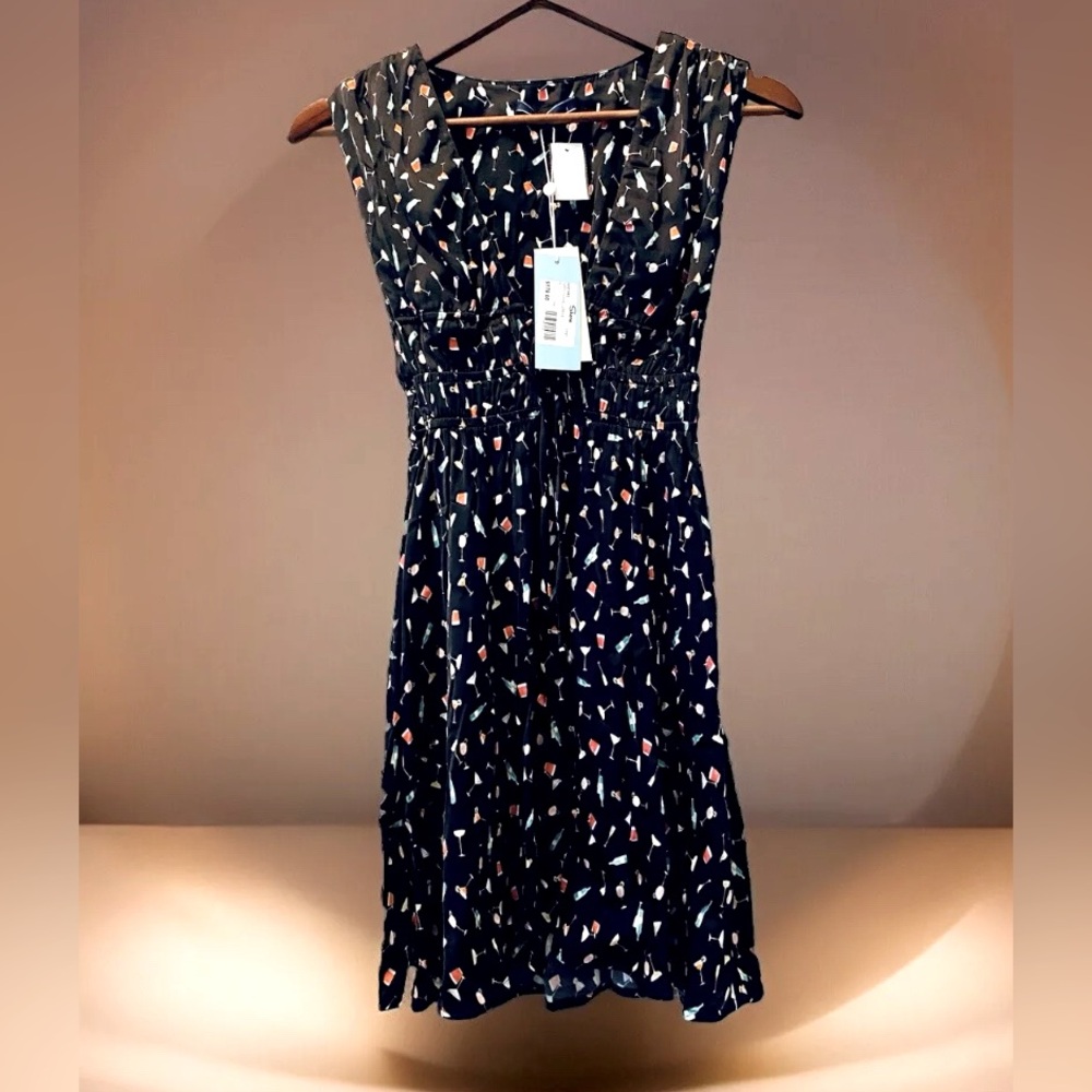 NWT SHORE Tipsy 🍷🍸🍹 Cocktail Dress Woman’s XS Black Satin Made in USA🇺🇸
